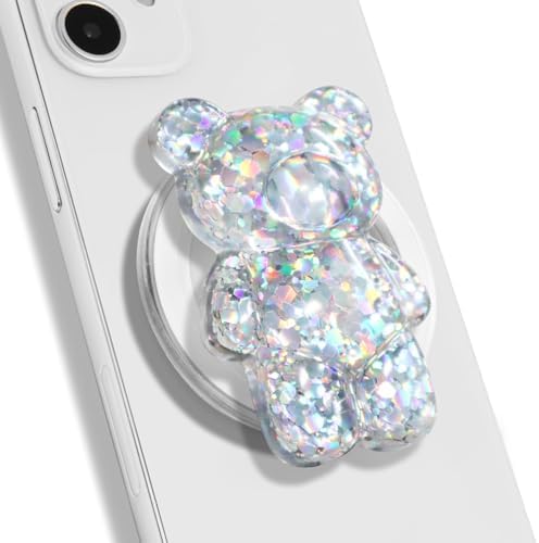On The Grip Magnetic 3D Gummy Bear Style Expandable Collapsible Mobile Phone Grip Stand Holder for Smartphone Tablet Cell Phone Accessory (Silver Glitter) by OnTheGripofficial