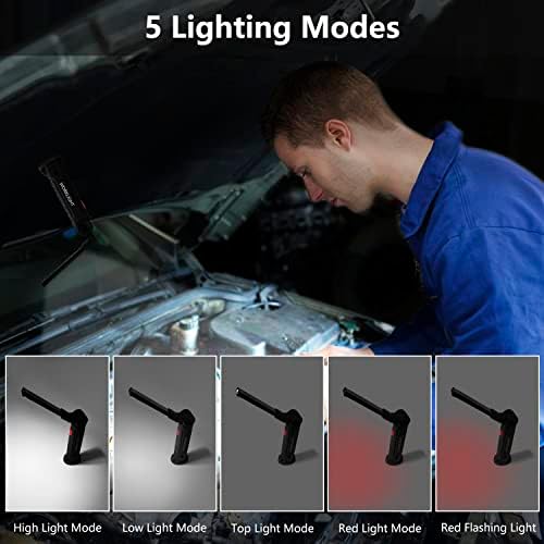 NODINIHU Working Light Portable, Rechargeable Work Lights with Magnetic Base Hanging Hook,360° Rotate 5 Modes,COB LED 800 Lumens Foldable Inspection Light for Car Repair, Grill and Outdoor Use(4pack) - Image 2