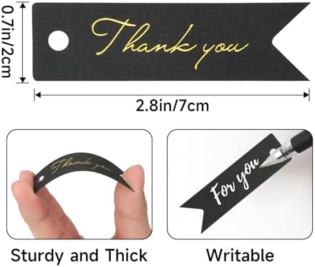 G2PLUS High-end Metallic Gold Thank You Tags, 100PCS 2.8'' x 0.8'' Gift Tags with String for Arts and Crafts,Gift Wrapping (Black) - Image 2
