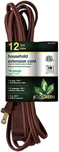 GoGreen Power (GG-24812) 16/2 12’ Household Extension Cord, 3 Outlets, Brown, 12 Ft by PowerByGoGreen