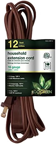 GoGreen Power (GG-24812) 16/2 12’ Household Extension Cord, 3 Outlets, Brown, 12 Ft by PowerByGoGreen