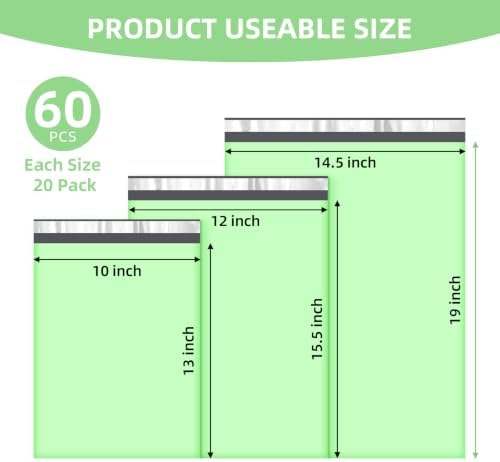 Famagic Poly Mailers Multi Size 10x13", 12x15.5", 14.5x19" 60 Pack (20 Per Size) Mint Green Shipping Bags for Clothes Self Seal Shipping Envelopes Waterproof and Tear-Proof Packaging Bags - Image 4