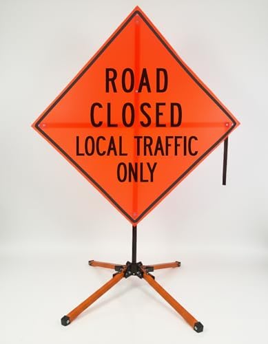 Traffic Roll-Up Sign Kit with Stand – Collapsible Safety Sign & Heavy-Duty Portable Stand, High Visibility, Easy Setup (Road Closed Local Traffic Only, Mesh) by EASTERNMETALSIGNSANDSAFETY
