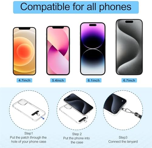 takyu Phone Lanyard, 2 Pack Adjustable CellPhone Lanyard Crossbody Neck Strap & 2 Pack Wrist Strap & 2 Pcs Metal Tether Tabs Compatible for iPhone Android Smartphones - Image 5
