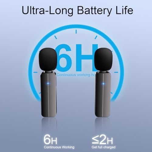 Bulatry 2-Pack Wireless Mini Lavalier Microphone for iPhone,Android Phone - 65ft Cordless Clip on Mics with Noise Reduction 6H Working Time for Video Recording - Image 5