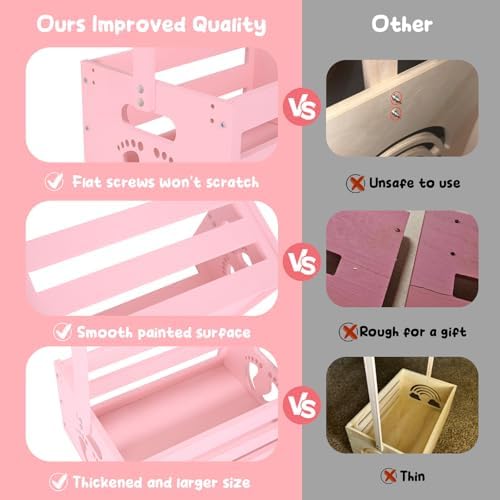 Baby Shower Gifts Basket Wooden Crate, Personalized Wooden Letters and Clothes Hangers New Born Baby Girl Boy Gifts Vine Decorations Cute Closet with Handle Pregnancy Gifts for New Mom Parents Pink - Image 6