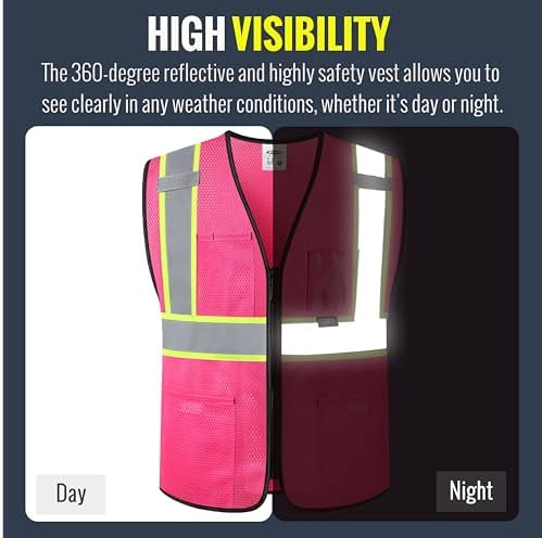 JKSafety Safety Vest for men women Hi Vis Vest with Pockets and Zipper High Visibility Construction Vests BX310 - Image 2
