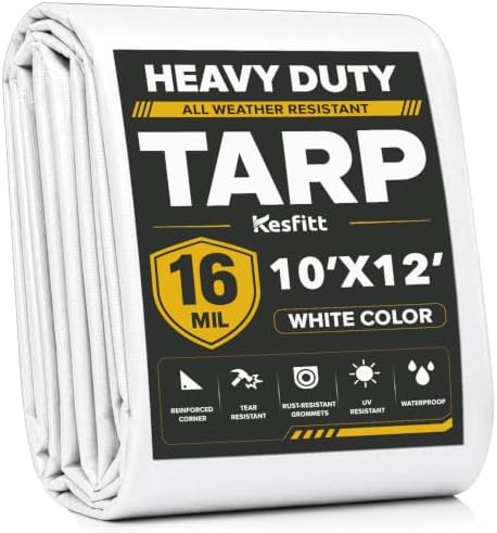 Kesfitt 16 Mil Heavy Duty Waterproof Tarp, 10x12 FT, White by Kesfitt