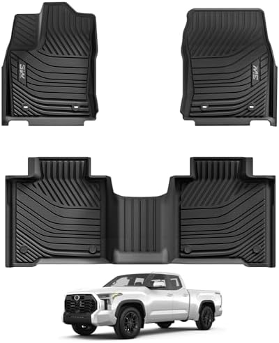 3W Floor Mats Fit 2022-2026 Toyota Tundra CrewMax Cab, TPE All-Weather by 3W