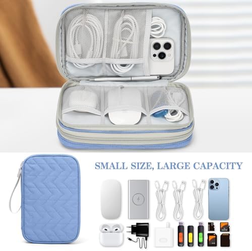 FYY Electronic Organizer, Travel Tech Pouch Bag, Large, Blue Quilted - Image 6