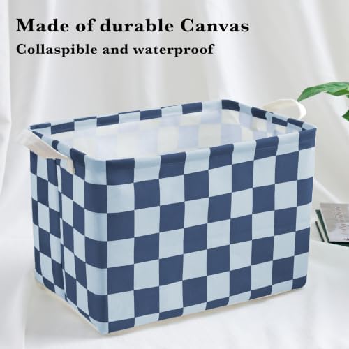 Ohocut Navy Blue Checkered Canvas Basket, Rectangular Organizing Decorative Storage Basket for Kids Dog Toy, Cute Aesthetic Race Cars Boy Room Decor for Home, Kitchen, Bedroom, Classroom, Shelves - Image 5
