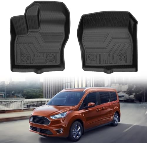 Mixsuper Custom Fit Front Floor Mats for 2014-2021 Ford Transit Connect with Vinyl Flooring and Floor Posts Only, All Weather Floor Liners Durable 1st Row Set Black by Mixsuper