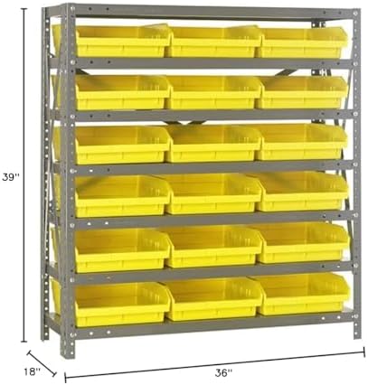 Quantum Storage Systems 1839-110YL Steel Shelving Unit with 4" Shelf Bins, 18" D x 36" W x 39" H, Yellow - Image 2