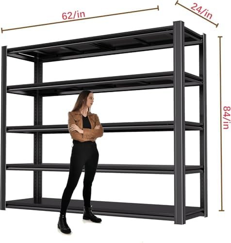 Garage Shelving, 5000LBS Storage Shelves, Metal Shelves, 5 Tier Adjustable Heavy Duty Shelving for Garage Warehouse School Commercial Business, 62" W x 24" D x 84" H - Image 3