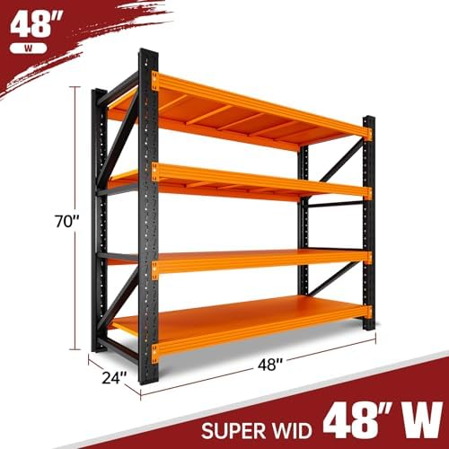 RAVIGIN 3000LBS Storage Shelves, 48" W Garage Shelving Heavy Duty Metal Adjustable Garage Shelves, Shelving Units Industrial Shelving for Warehouse, 48" W x 23.7" D x 70" H,Orange - Image 2