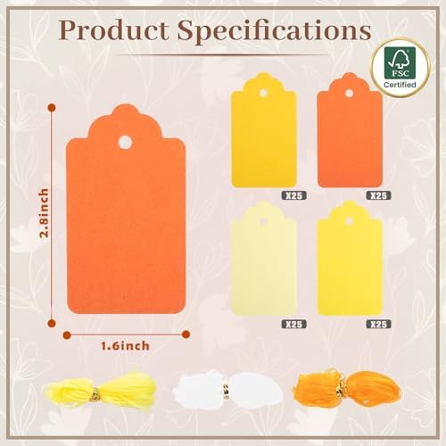 SallyFashion 100PCS Yellow Orange Gift Tags with Organza Ribbons - Image 6