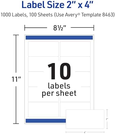 Avery Printable Shipping Labels, Sure Feed Technology, 2" x 4" Customizable Stickers, White, 1,000 Blank Mailing Labels, Great for Mailing, Shipping, and More (8463) - Image 6