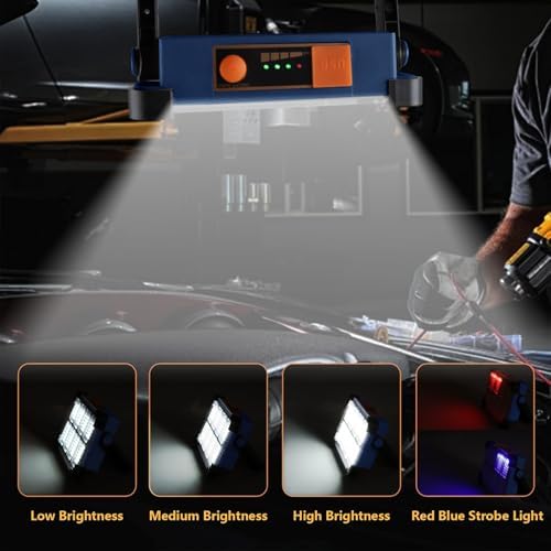 120W Solar Rechargeable Work Light, 144 LED Portable Flood Light with Stand, IP66 Waterproof 4 Modes LED Job Site Lighting Flashlights for Mechanic Camping Fishing Car Repair - Image 6
