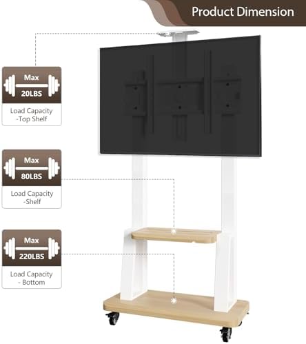 Height Adjustable Mobile TV Stand for 32-75" TVs,180 lbs White - Image 3