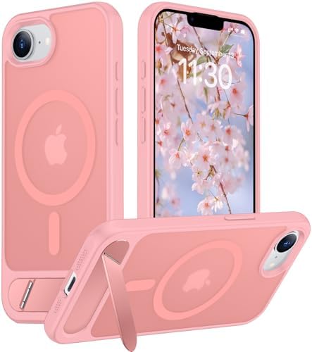Temdan Magnetic Compatible with iPhone 17e Case & iPhone 16e Case,[Built-in Invisible Kickstand][Compatible with MagSafe][Military Grade Shockproof] Slim Translucent Matte Case for iPhone 16e/17e 6.1" by Temdan