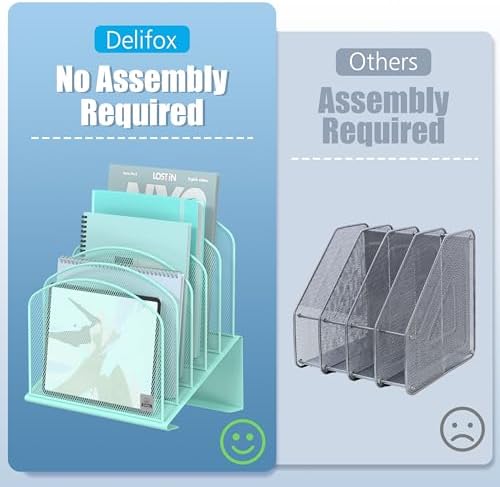 Delifox Inclined Desk File Organizer,Vertical File Folder Holder Stand Metal Rack File Sorter for Office Classroom Desktop Organization (2, Aqua, 5) - Image 4