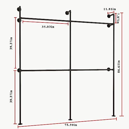 ORSENIGO Industrial Pipe Clothing Rack, Heavy Duty Metal Clothes Rack with Double Rods for Hanging Clothes, Wall Mount Space-Saving Garment Display Rack (Double, Black) - Image 6