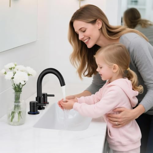 Black Bathroom Faucet 3 Hole, 2-Handle Widespread Faucet (2 Pack) - Image 4