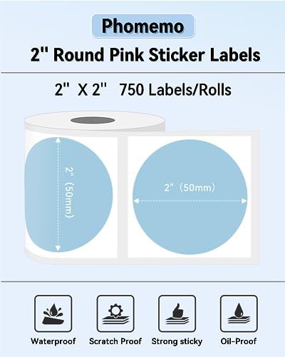 Phomemo 2” Color Circle Thermal Labels, Self-Adhesive Round Direct Sticker Labels, Circular Thermal Printer Label for Logo Design, Name/Price Tag, Thanks Card, Address, QR Code, 750 Labels/Roll, Blue - Image 2
