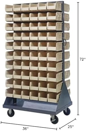 Quantum Storage QMD-36H-230IV Mobile Double Sided Gray Louvered Rack System with Bins, 36” L x 25” W 72” H, Ivory - Image 2