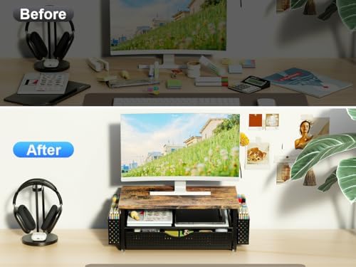 Spacrea Desk Organizers and Accessories, Printer Stand with Storage, Wood - Image 3