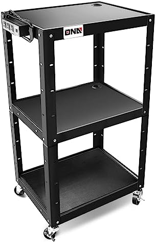 DNA Motoring 3-Layer Utility Steel AV Cart with Wheels Power Strip, 25" x 18" x 24"-42" Height Adjustable Rolling Projector Cart,TOOLS-00136 by DNAMOTORING