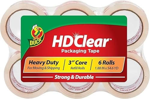 Duck HD Clear Heavy Duty Packing Tape Refill Rolls, 2 in Wide, 6 Rolls by DuckBrand