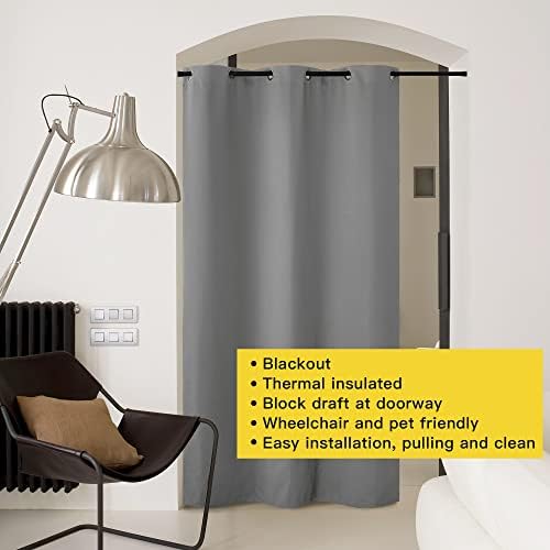 NICETOWN Silver Grey Doorway Curtain Privacy, Door Cover Curtain, Sound Reducing Winter Insulated Thermal Room Darkening Blackout Curtains for Bedroom, 132 inch Length (1 Panel, 5ft Wide by 11ft Long) - Image 7