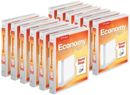 Cardinal 1 Inch 3 Ring Binders, White, 12 Pack, Round Ring Binder, Holds 225 Sheets, PVC Free, Customizable Covers, 2 Pocket View Binders for Office and School Organization by TOPSProducts
