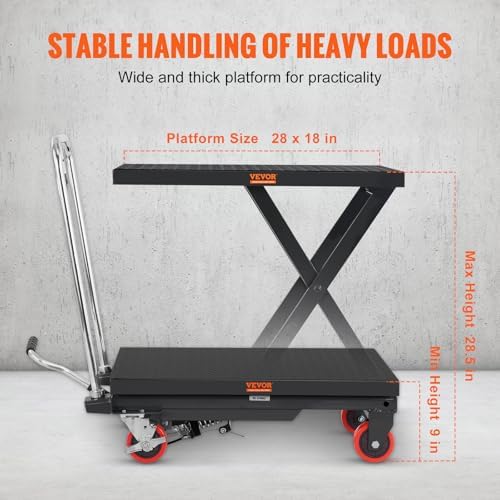 VEVOR TF23 Hydraulic Lift Table Cart, 500lbs Capacity 28.5" with 4 Wheels and Non-Slip Pad, for Material Handling and Transportation, Black - Image 3