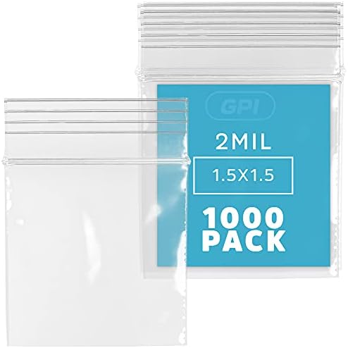 1.5" x 1.5" Tiny Zip Bags, 1000 Pack, 2.5 Mil, Reclosable Jewelry Bags, GPI by GPI