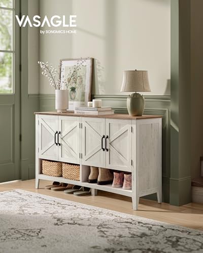 VASAGLE Farmhouse Shoe Cabinet, Narrow Storage Organizer, 4 Doors - Image 3