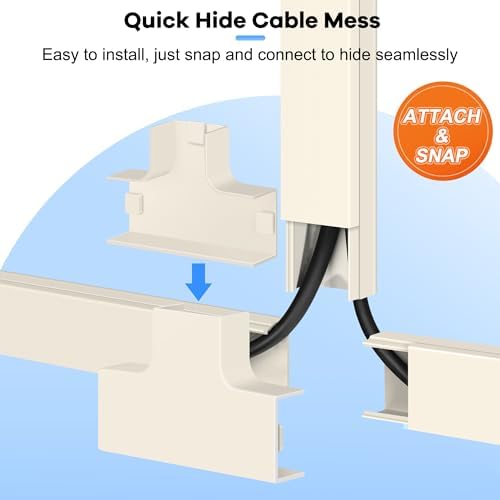 126in Cord Hider Kit, ZhiYo Wire Hiders for TV on Wall, Paintable Cable Management Kit, Wire Cover for Wall Mount TV, Beige Cable Raceway, Cord Cover Wall Wire Management Kit, 8xL15.7in W1.18inH0.67in - Image 5