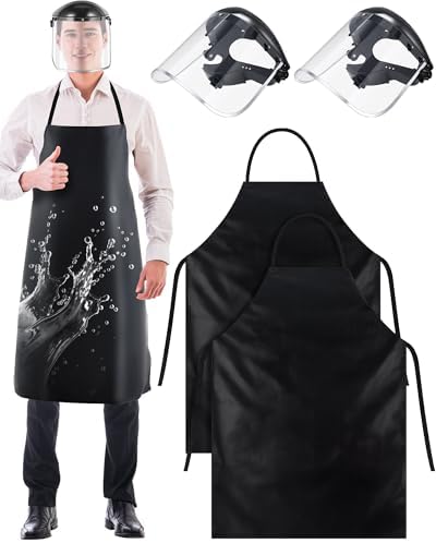 Shyyween 4 Pcs Safety Face Shield with 46.5" Waterproof Rubber Apron Set for Chemical Protector Work Grinding Cutting PC Full Impact Resistant Safety Mask for Men Cleaning Industrial Heavy Duty Work by Shyyween