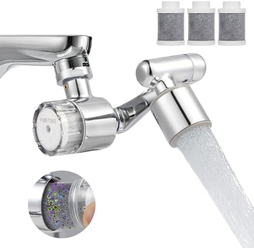 Bathroom Sink Faucet Filter, 1080° Rotating, 99% Chlorine Remover, 3-Pack by PureTake