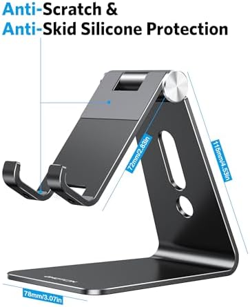 OMOTON C2 Adjustable Aluminum Cell Phone Stand with Charging Cutout, Black - Image 3