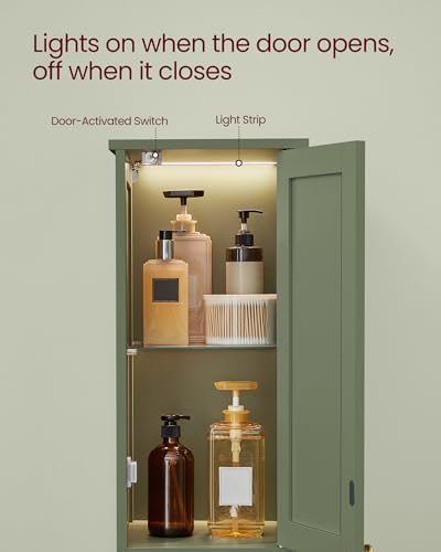 VASAGLE Tall Storage Cabinet with Lights, Slim, 15.7" W, Forest Green - Image 4