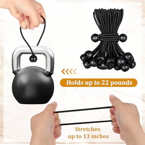 100 Pack Tarp Bungee Cords with Balls, 6 Inch Ball Bungee Cords Elastic Tarp Tie Downs Straps Heavy Duty Outdoor Canopy Tent Tie Downs for Camping, Travel, Luggage, Tent Poles with UV Resistant, Black - Image 4