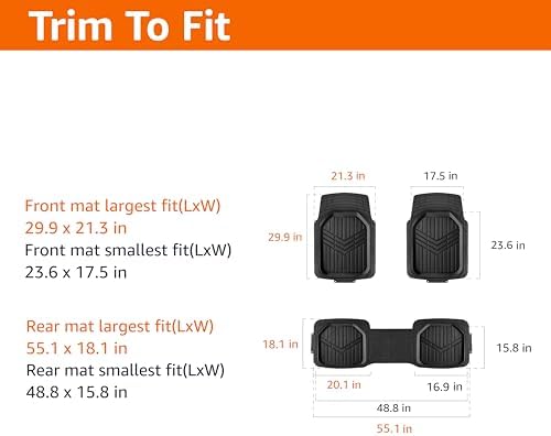 Amazon Basics 3-Piece All-Weather Heavy Duty, Full Set PVC Floor Mats for Universal Fit in Cars, SUVs, and Trucks, Black, Trim to Customize - Image 3
