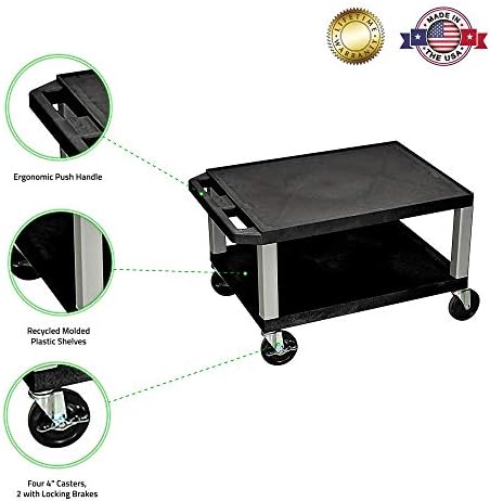 Luxor WT16-N 16"H AV Cart - Two Shelves - Nickel Legs, Multipurpose Storage for Video Projector, TV, Laptop, Computer, Printer Stand, 24"W x 18"D x 16"H - Image 3