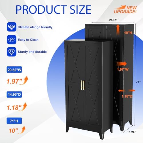 GAIOUS 71" Tall Kitchen Pantry Cabinet,Metal Storage Cabinet Black Cupboard - Image 2