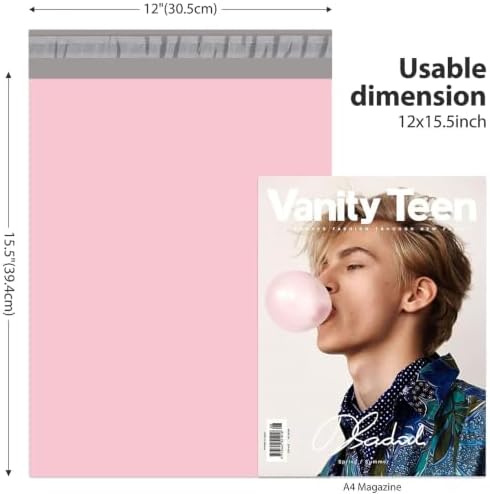 Fuxury Poly Mailers 12x15.5" 50 Pcs,Durble Shipping Bags For Clothes,Pink - Image 2