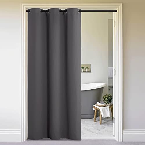 NICETOWN Sliding Door Curtains 96 inch Length, Single Curtain Panel, Insulating Thermal Blackout Curtains for Bedroom Window Bathroom Doorway Front Door (One Panel, 5ft Wide x 8ft Long, Grey) by NICETOWN