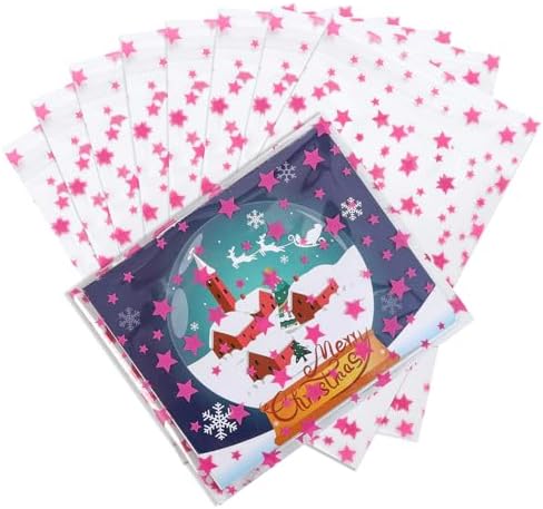 COQOFA 100 Pcs Star Printed Sealable Gift Wrap Cello Cellophane Bags Self sealing Adhensive Treat Bags Party Favor bags (5x7inch, Pink) by COQOFA