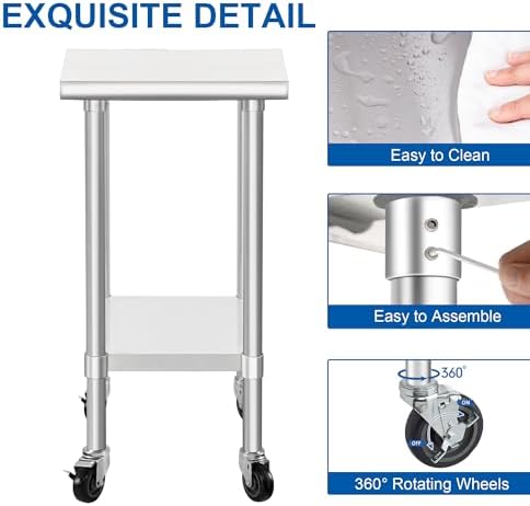 HARDURA Stainless Steel Commercial Table 24×24 Inches with Casters - Image 5
